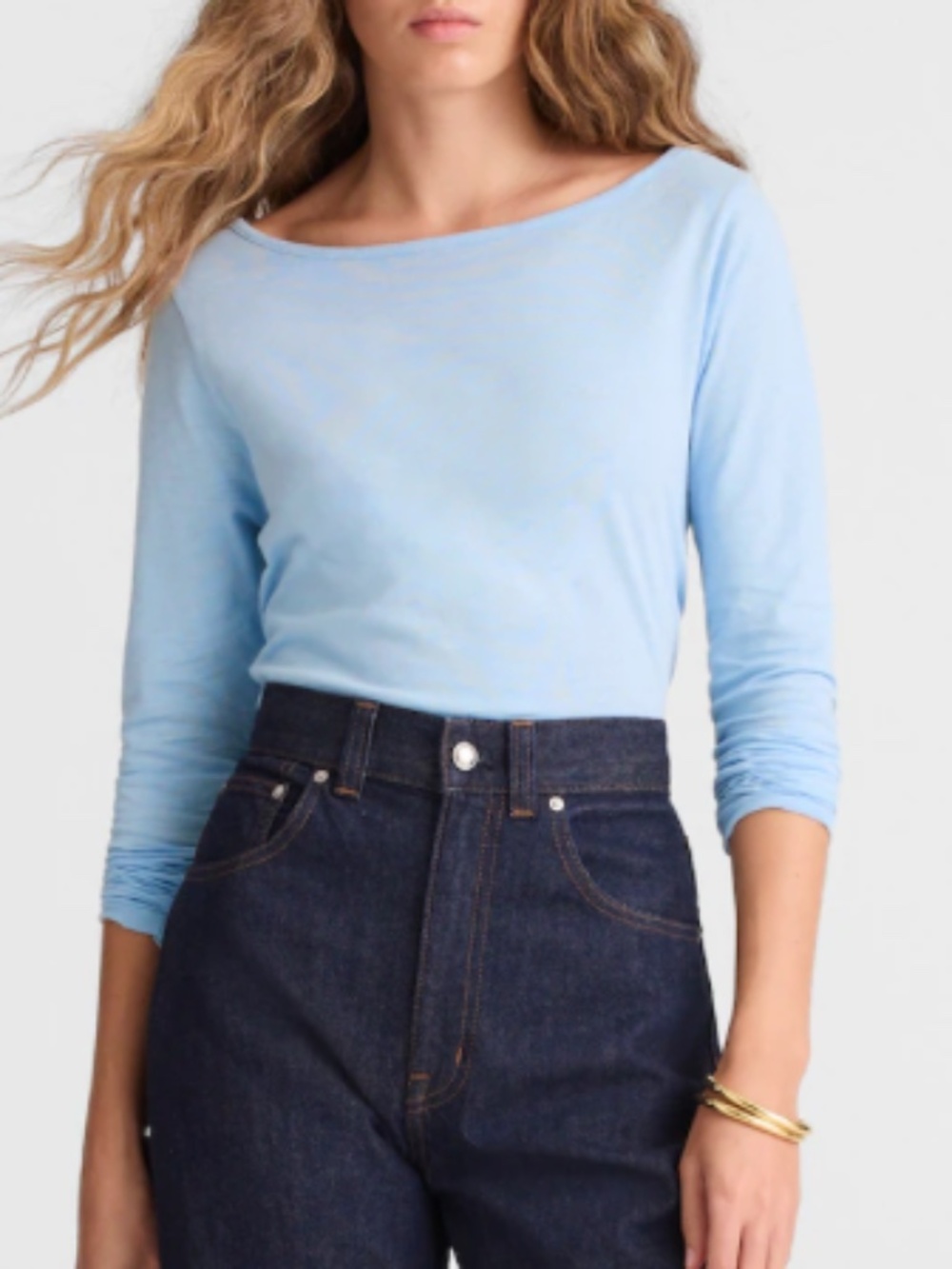 Madewell Ruched Crewneck Long Sleeve Tee Soft Slub Light Pool Size M